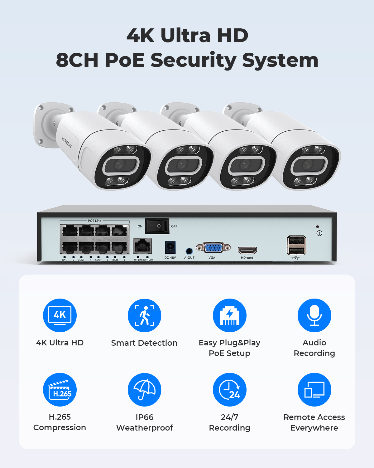 H.View 4K 5Mp 8Mp Poe CCTV Sec - огляд і ціна Home Security And Monitoring